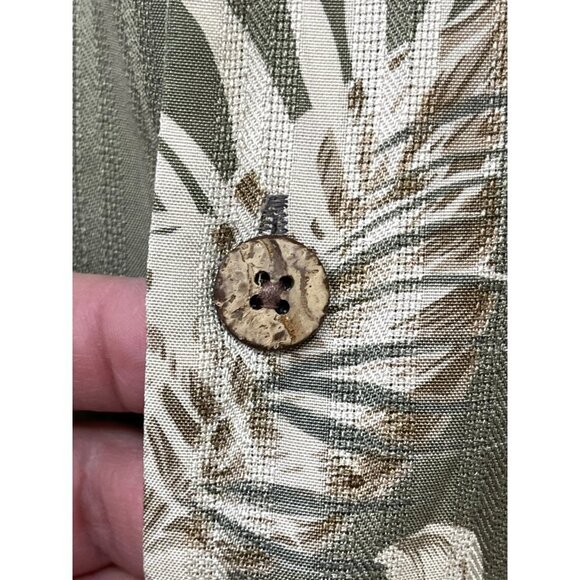 Tommy Bahama Mens Olive And Tan Floral Hawaiian Camp Village Shirt Sz L - Picture 7 of 8